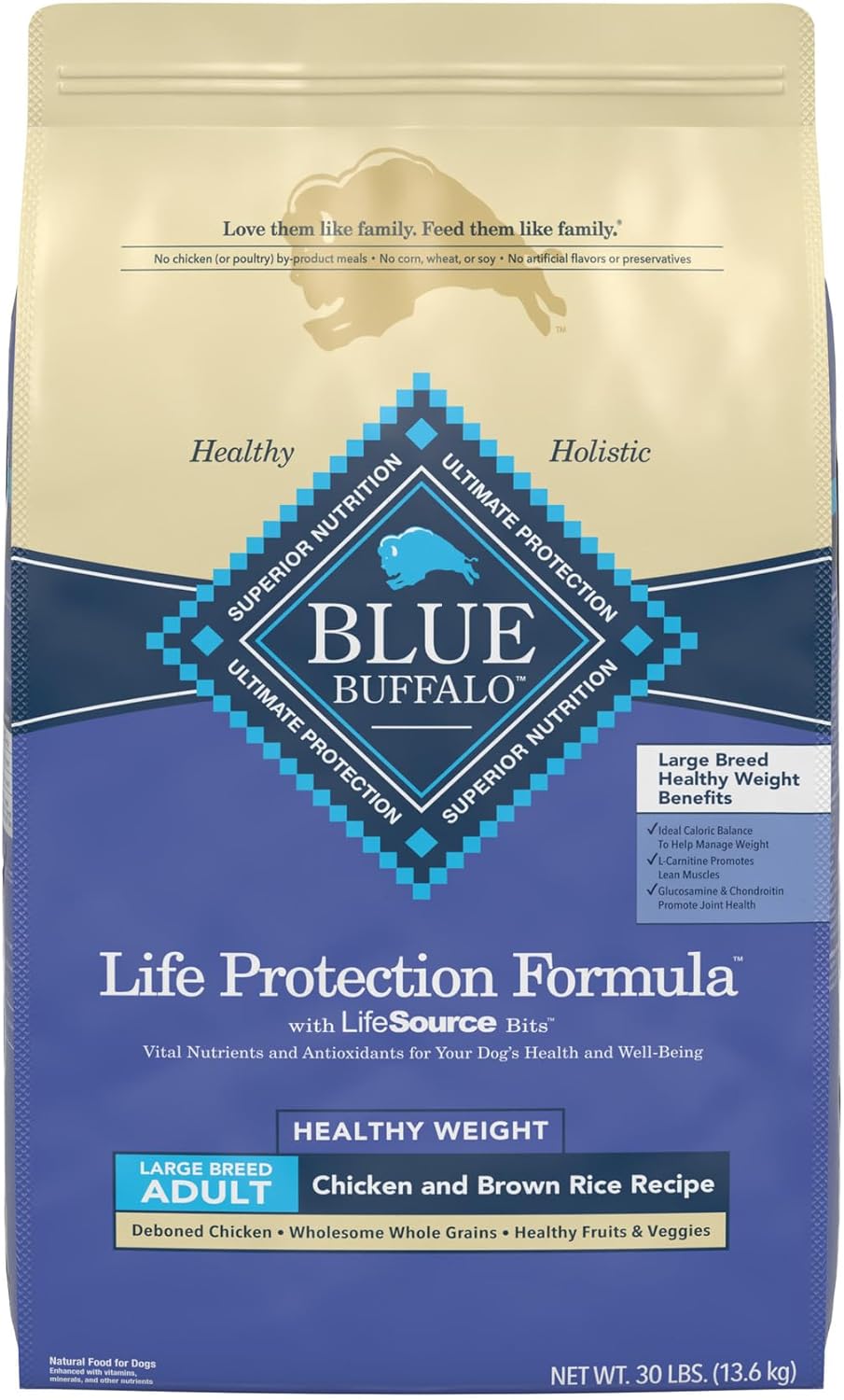 Blue Life Protection Formula Large Breed Adult Healthy Weight Chicken and Brown Rice Recipe Dry Dog Food