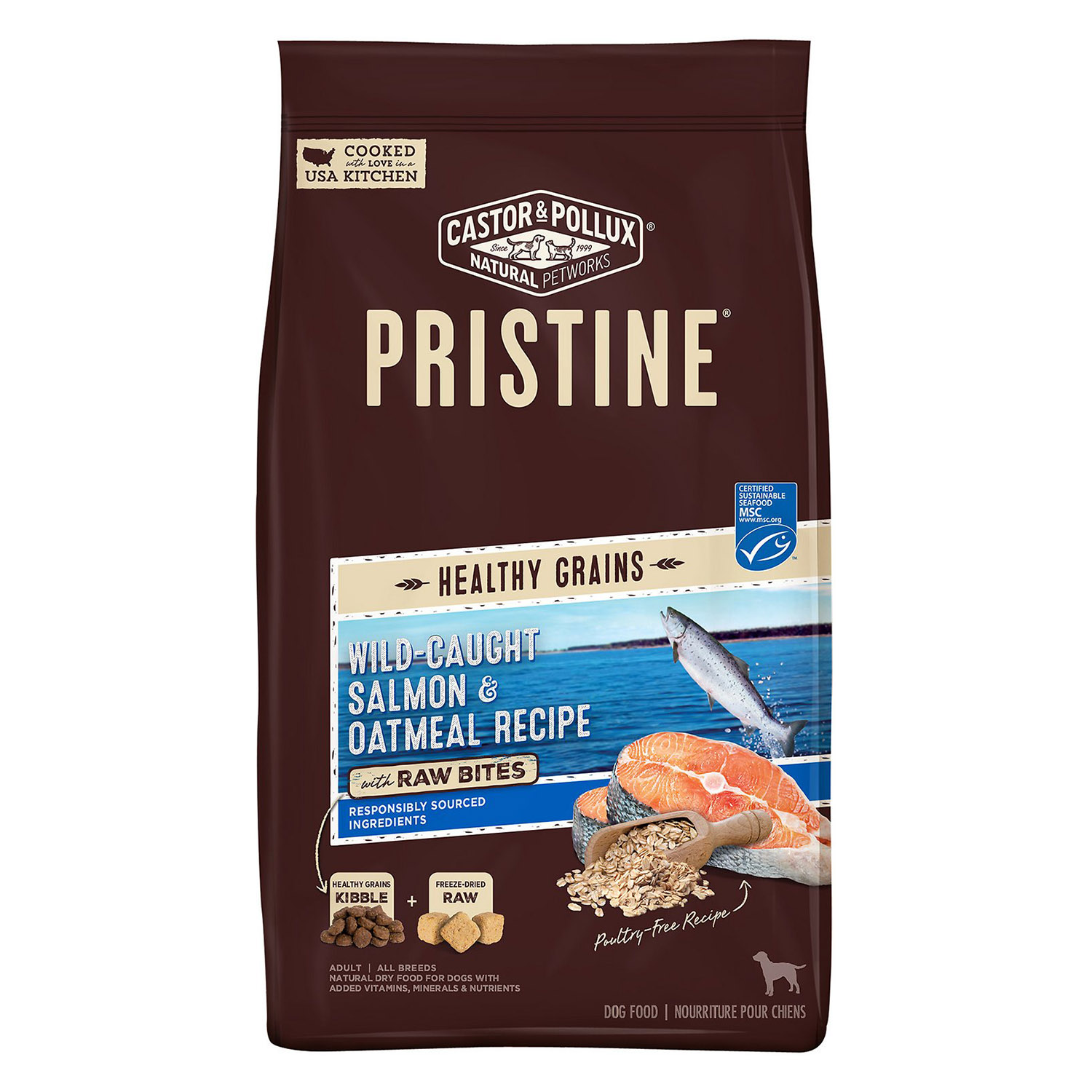 Castor & Pollux Pristine Wild-Caught Salmon & Oatmeal Recipe with Raw Bites Dry Dog Food